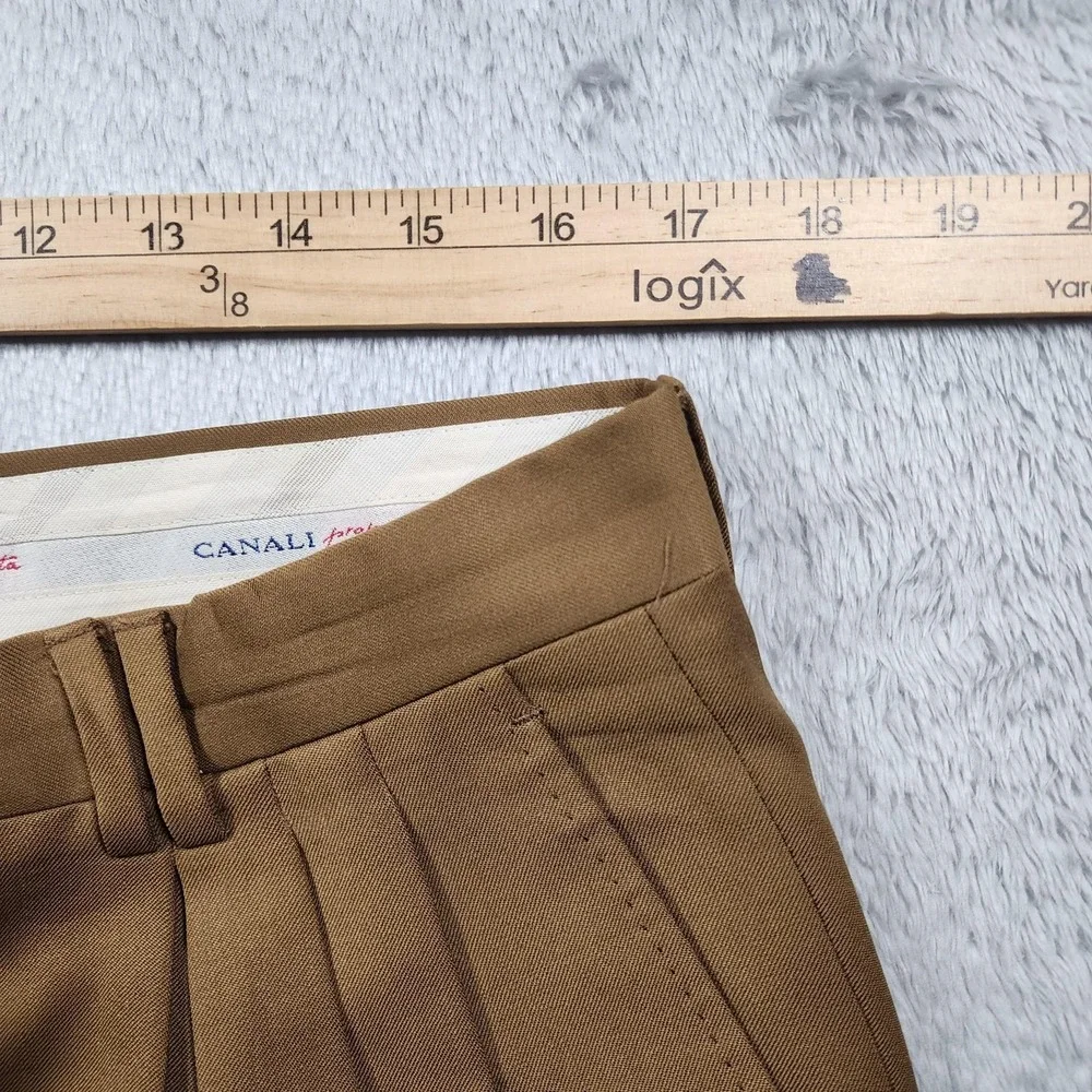 Canali Proposta Pants Mens 36x29 (Fits 34x30) Brown Wool Pleated Cuffed Italy